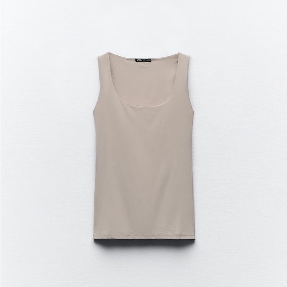 ZARA Tank Top Wide Straps Round Neck Nude Summer Basic